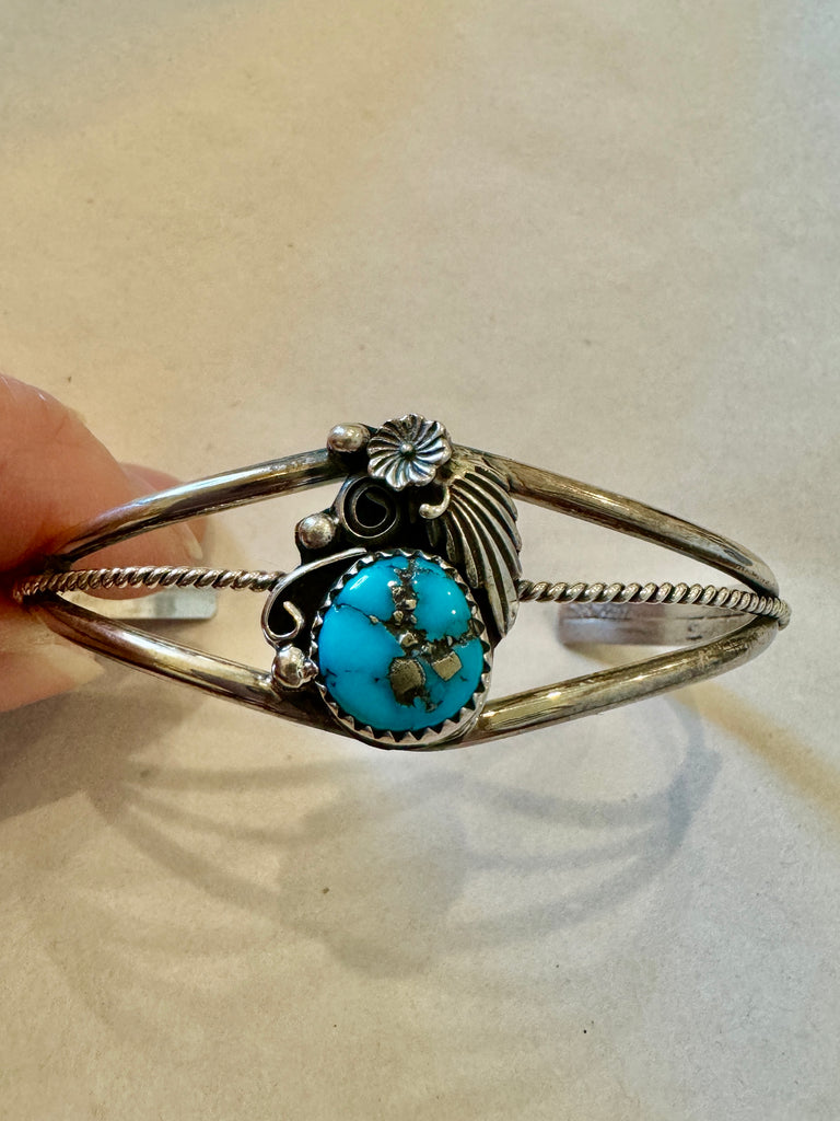 Turquoise and Flower Cuff