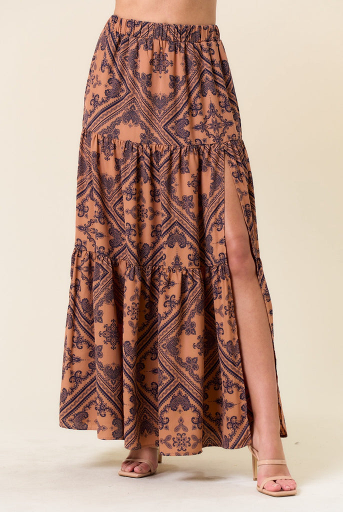 Slit Detailed Tiered Maxi Skirt