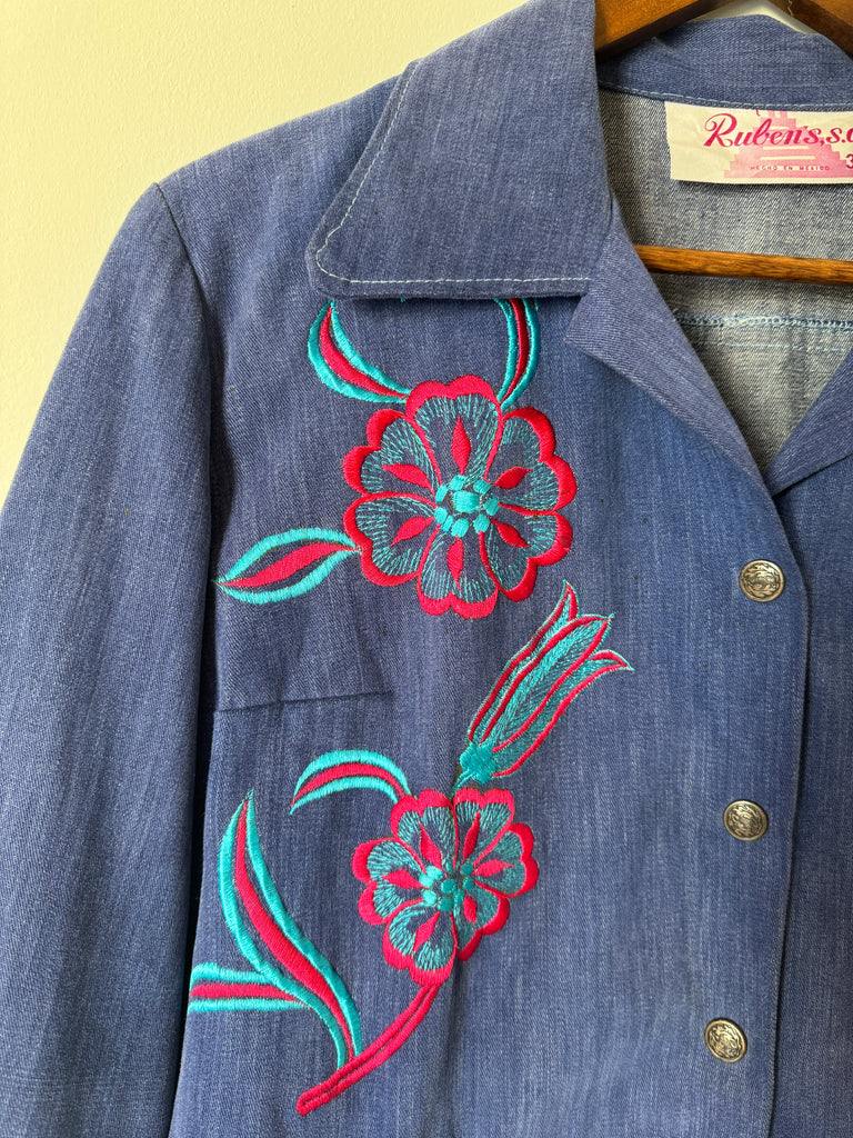 70s Embroidered Denim Cropped Jacket