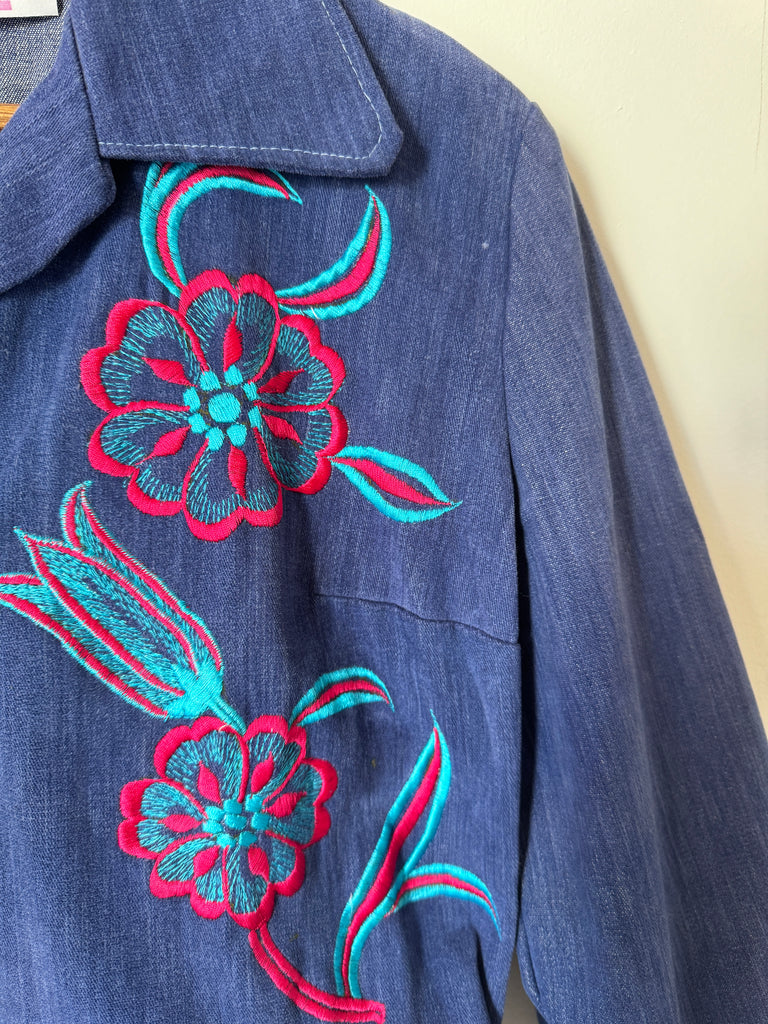 70s Embroidered Denim Cropped Jacket