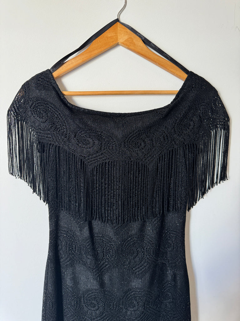80s Fringe Crochet Little Black Dress