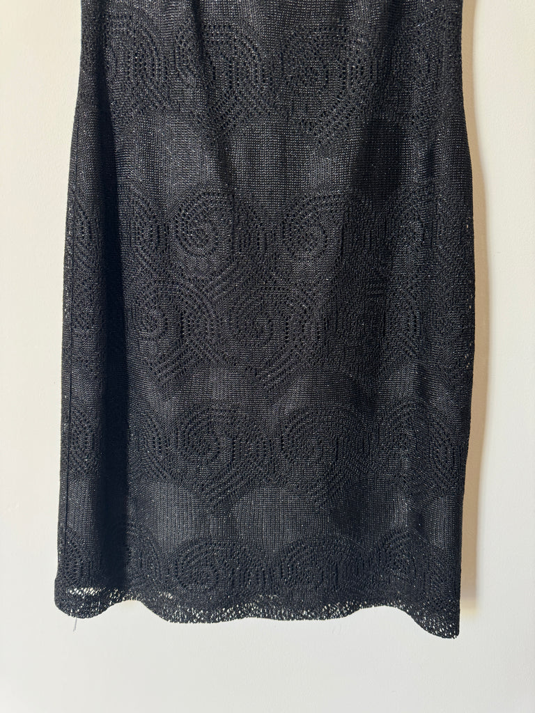 80s Fringe Crochet Little Black Dress