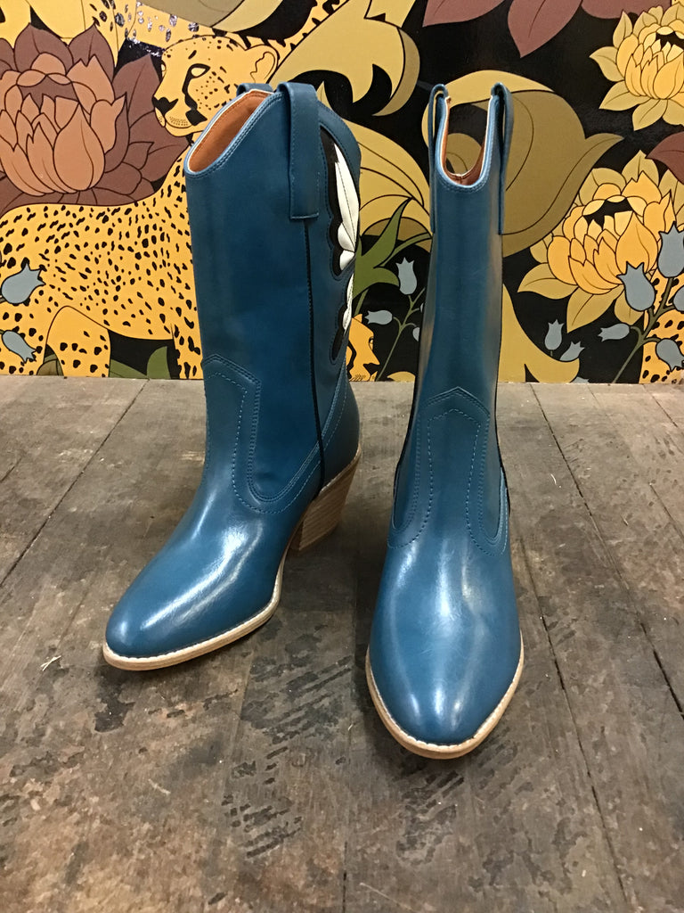 Blue Butterfly Inlay Western Boot