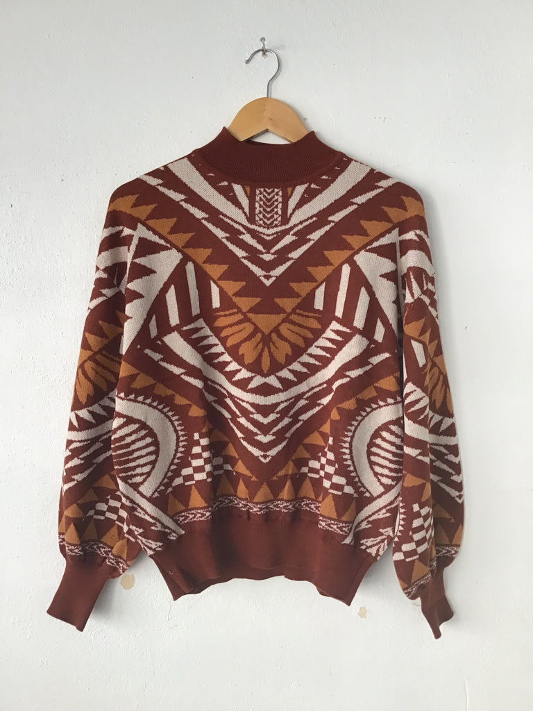 Burgundy Jacquard Pullover Sweater