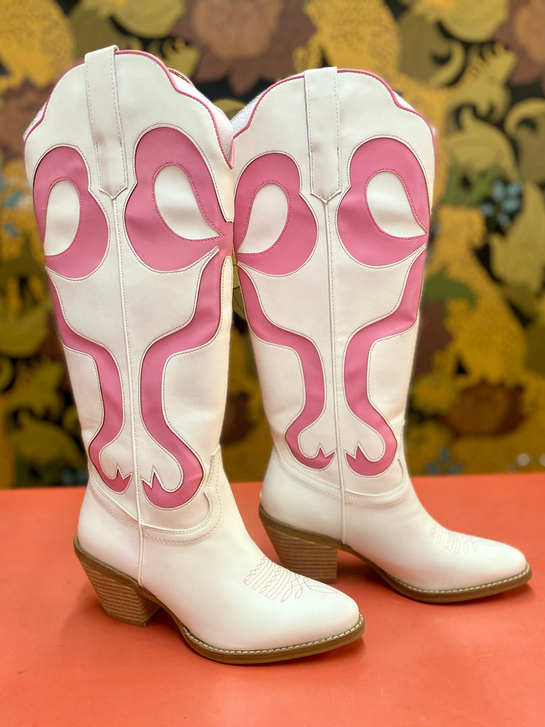 Glenda Pink Bow Tall Boot