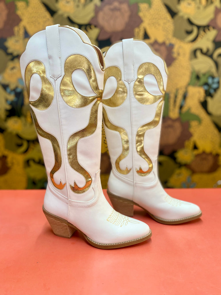 Glenda Gold Bow Tall Boot