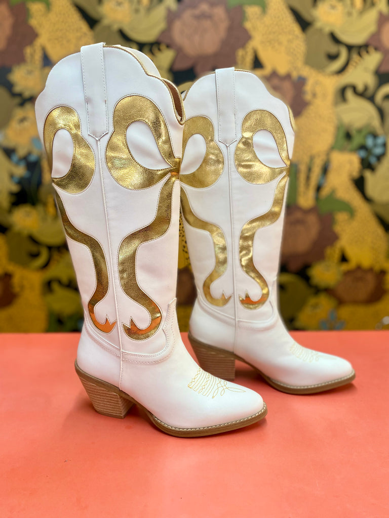Glenda Gold Bow Tall Boot â Classic Rock Couture