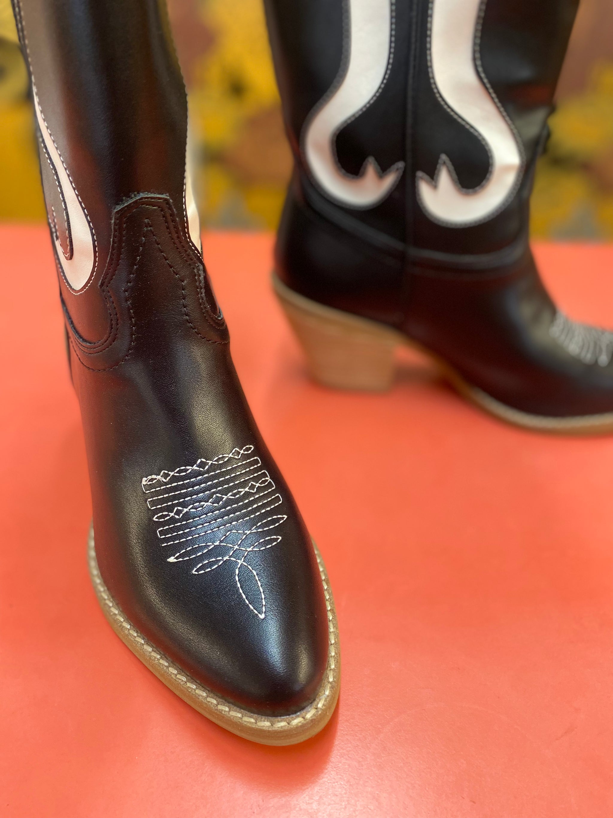 Glenda Black & White Bow Tall Boot  Classic Rock Couture