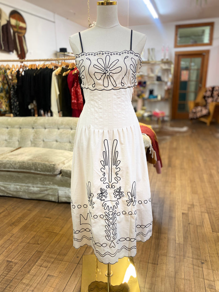 Flower Embroidery Midi Dress