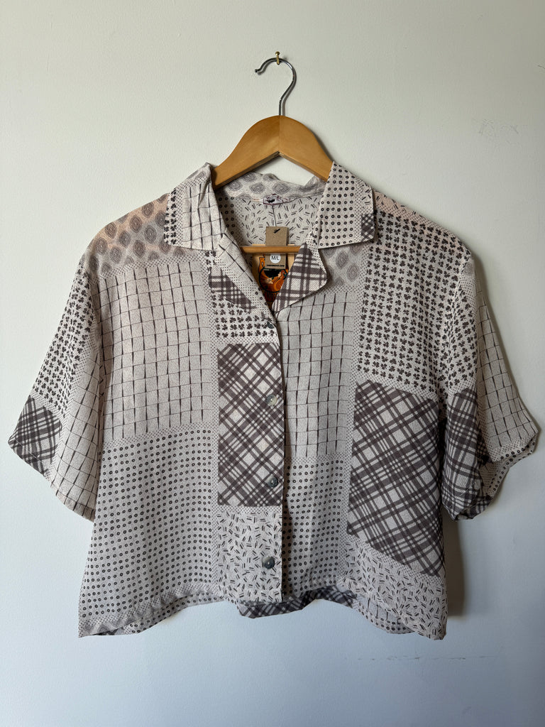 Reworked Vintage Short-Sleeve Button Up Blouse