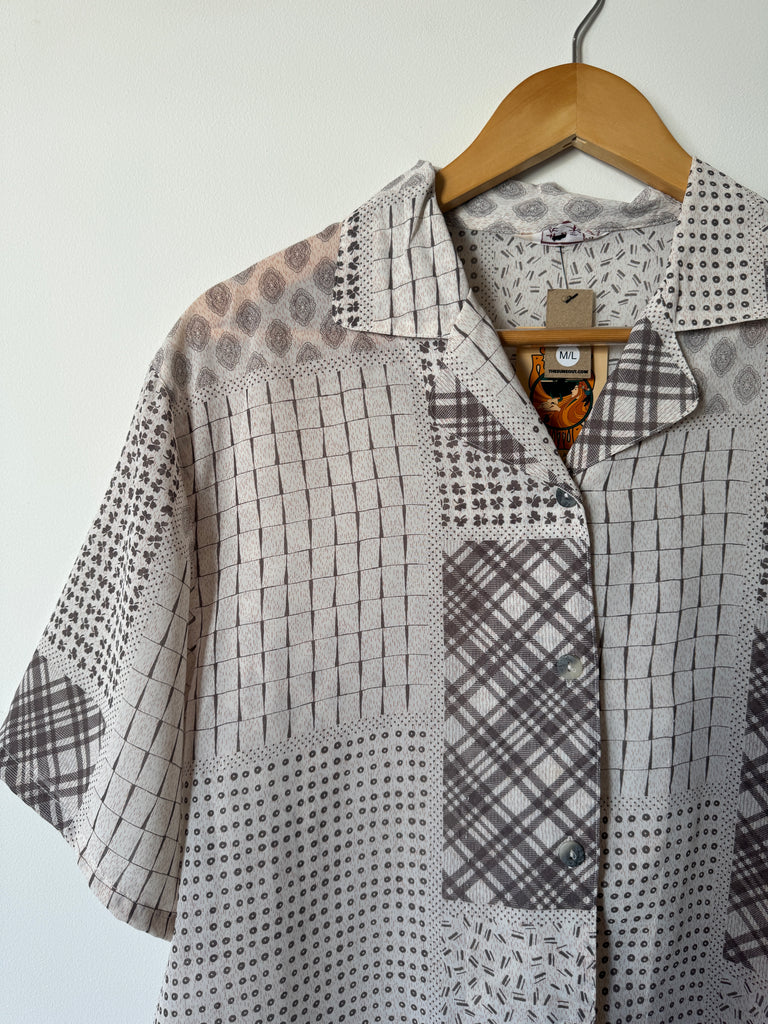 Reworked Vintage Short-Sleeve Button Up Blouse