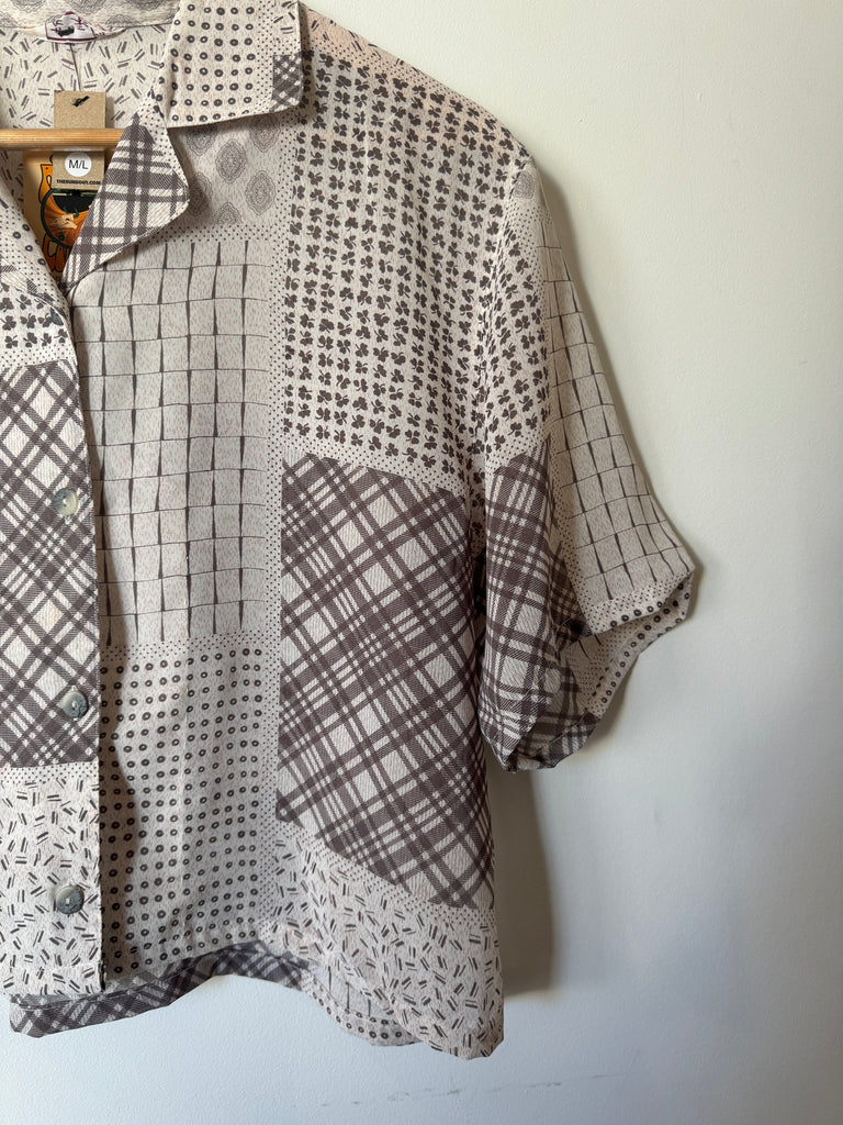 Reworked Vintage Short-Sleeve Button Up Blouse