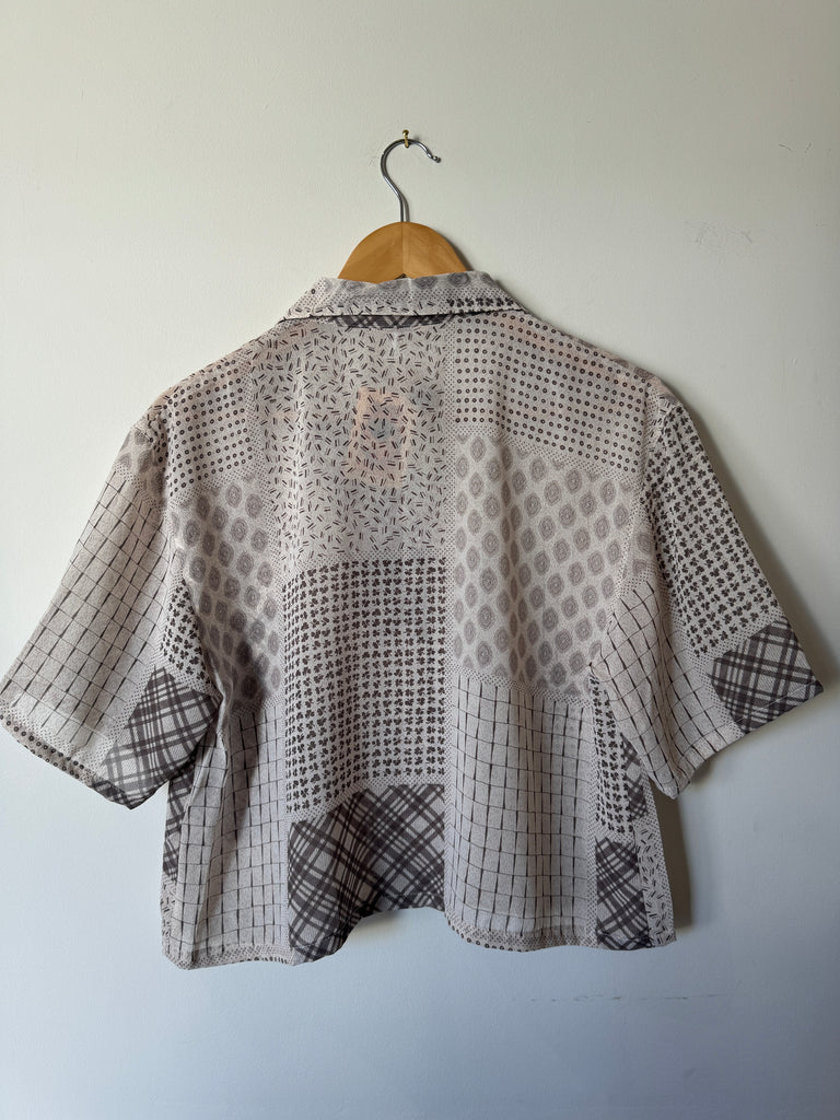 Reworked Vintage Short-Sleeve Button Up Blouse