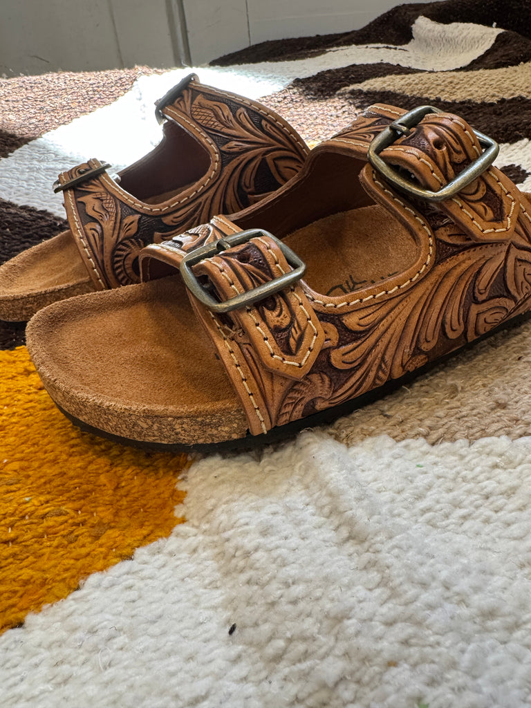 Tooled Leather Buckle Sandal – Classic Rock Couture