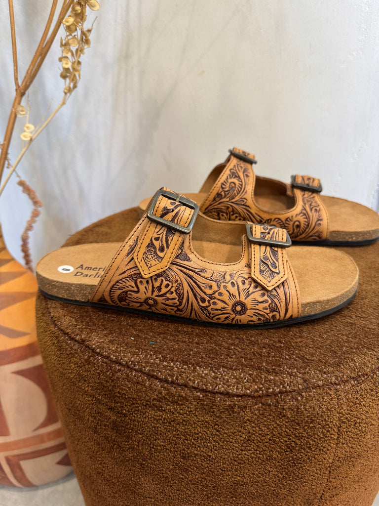Floral Tooled Leather Sandal – Classic Rock Couture