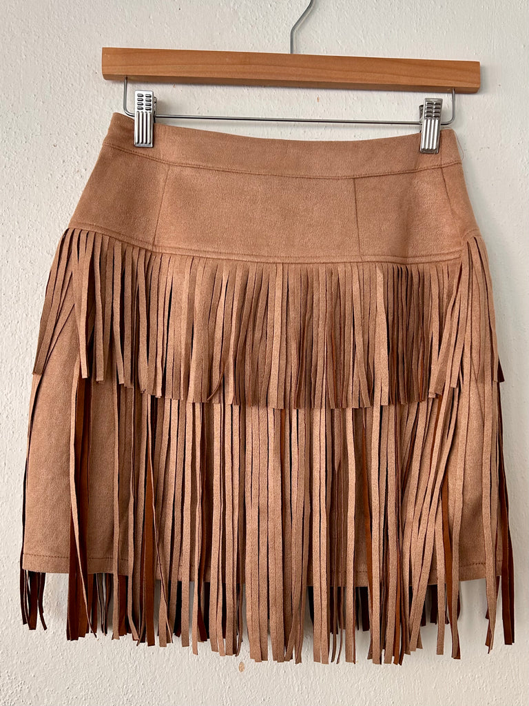 Tan Fringe Mini Skirt