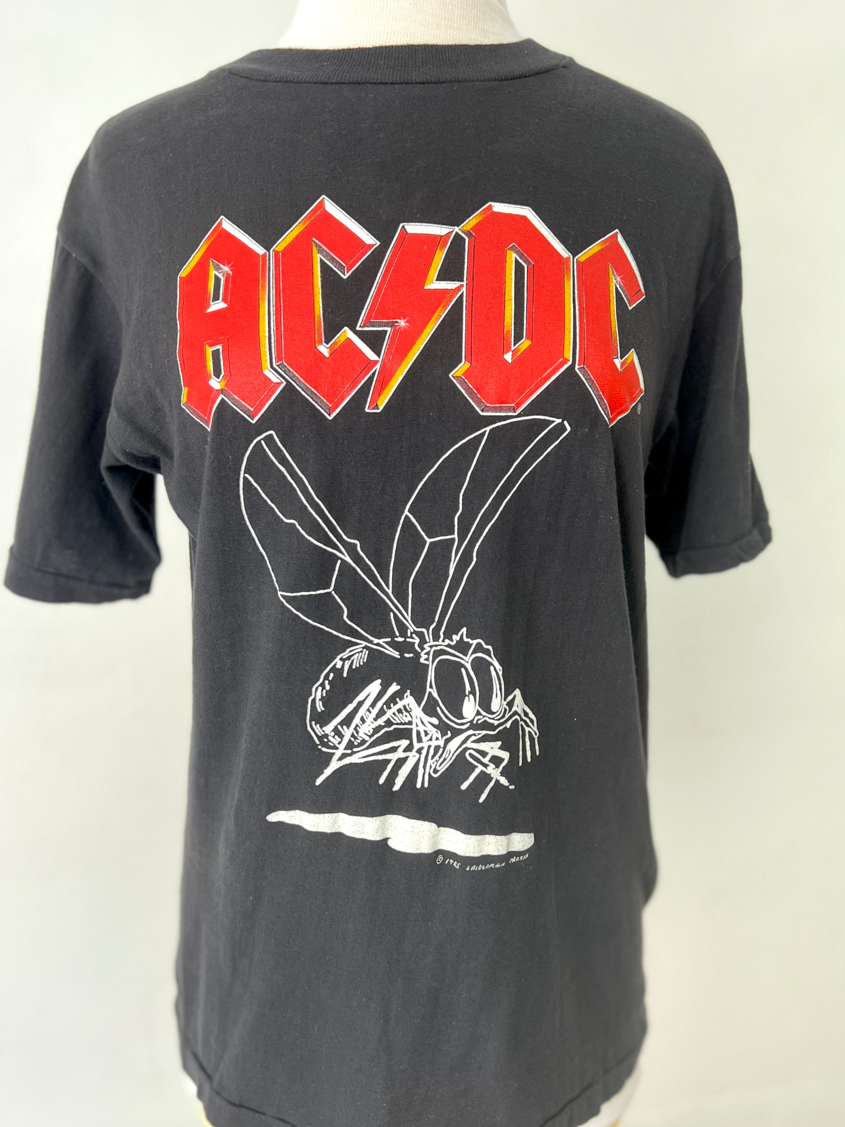 Vestido Camiseta AC/DC Oversized Mujer - Estampado Fly On The Wall Tour 1985, Gris Carbón - 100% Algodón
