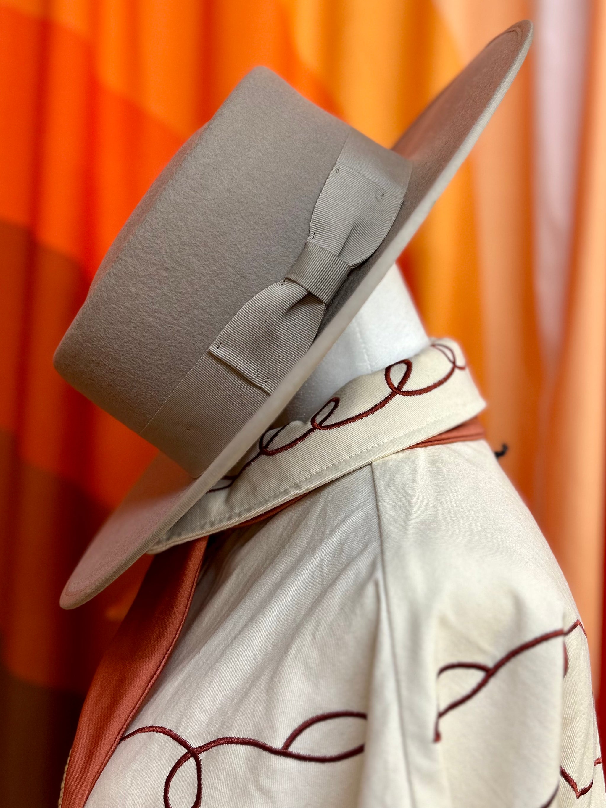 Vintage Olive & Pique Wool Hat Boaters Wide Brim Gamblers Hat, Neutral Color Gambler Hat in Camel Felt — Wide Brim Fedora — Western Boho  main image 2