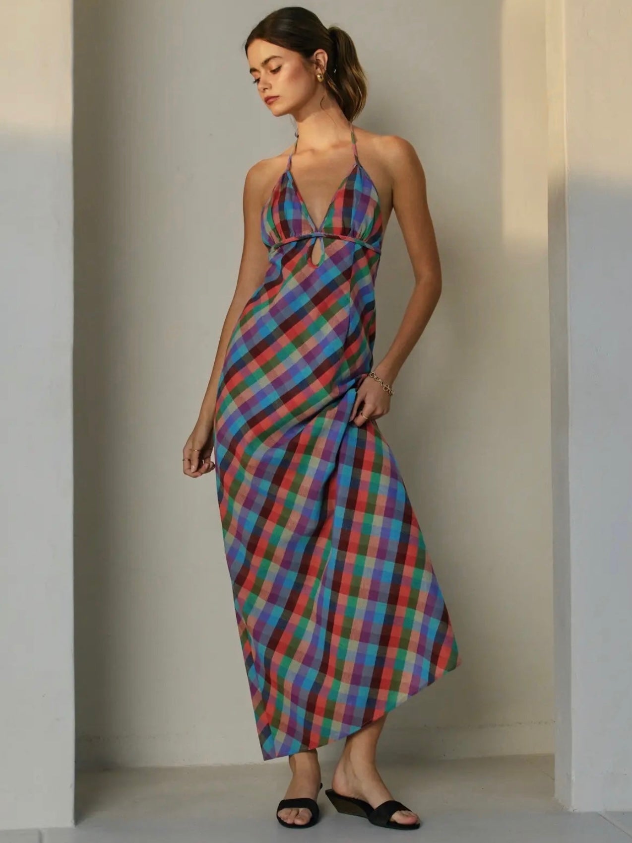 cotton madras halter dress Madras Gingham Halter Maxi Dress Classic Rock Couture