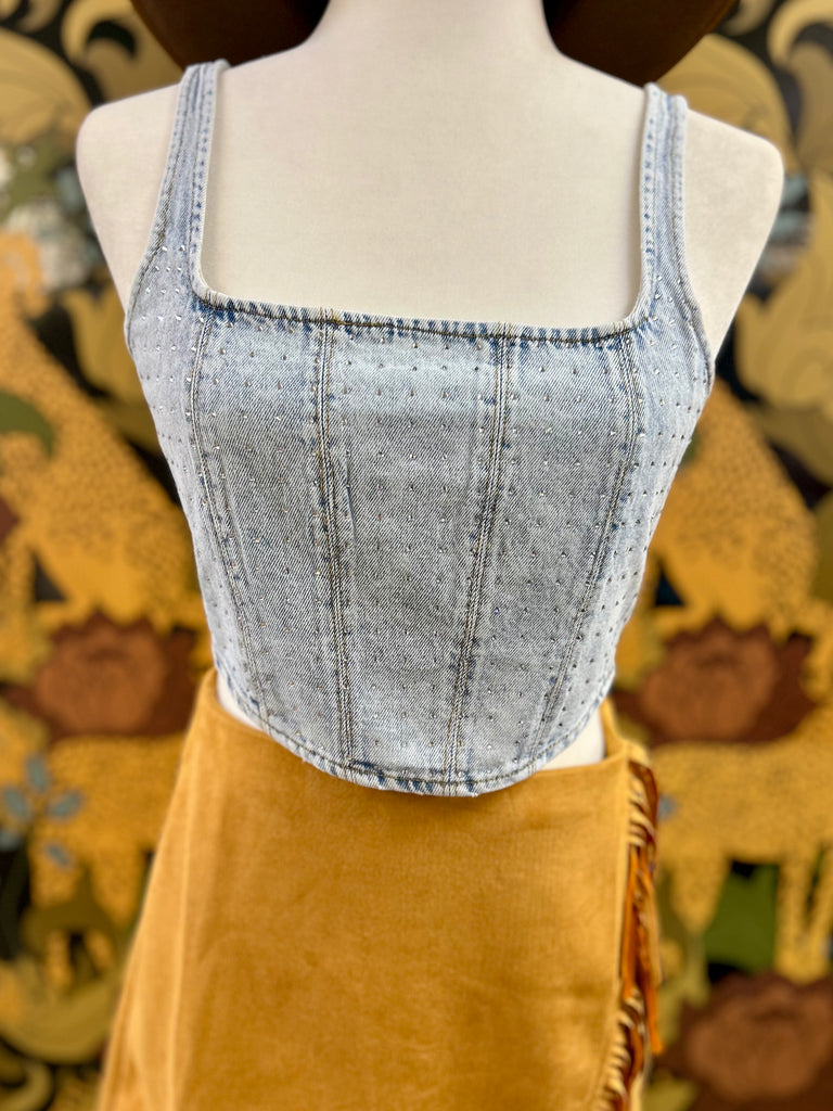 Rhinestone Denim Corset Top