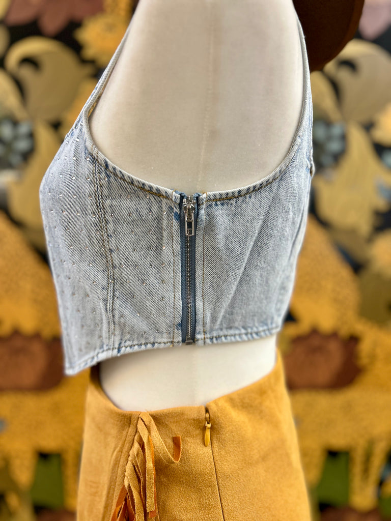 Rhinestone Denim Corset Top