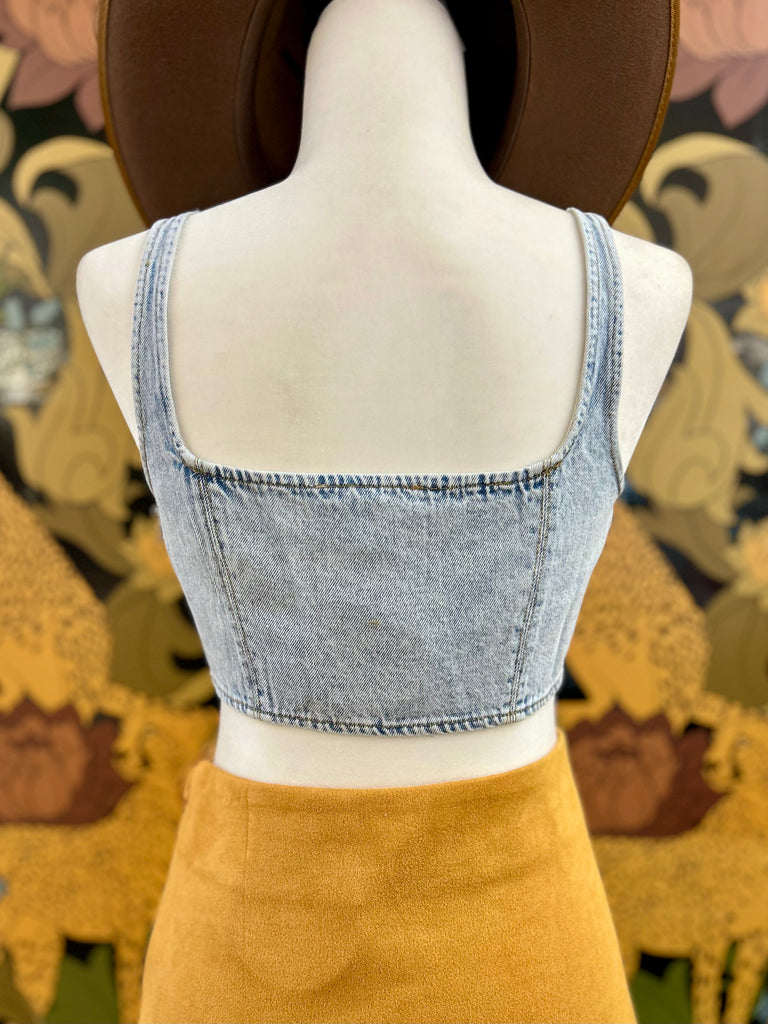 Rhinestone Denim Corset Top
