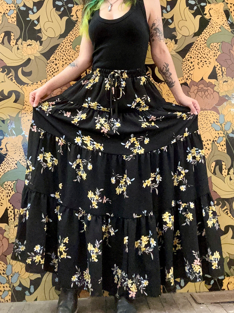 Floral Tiered Maxi Skirt w/ Pockets