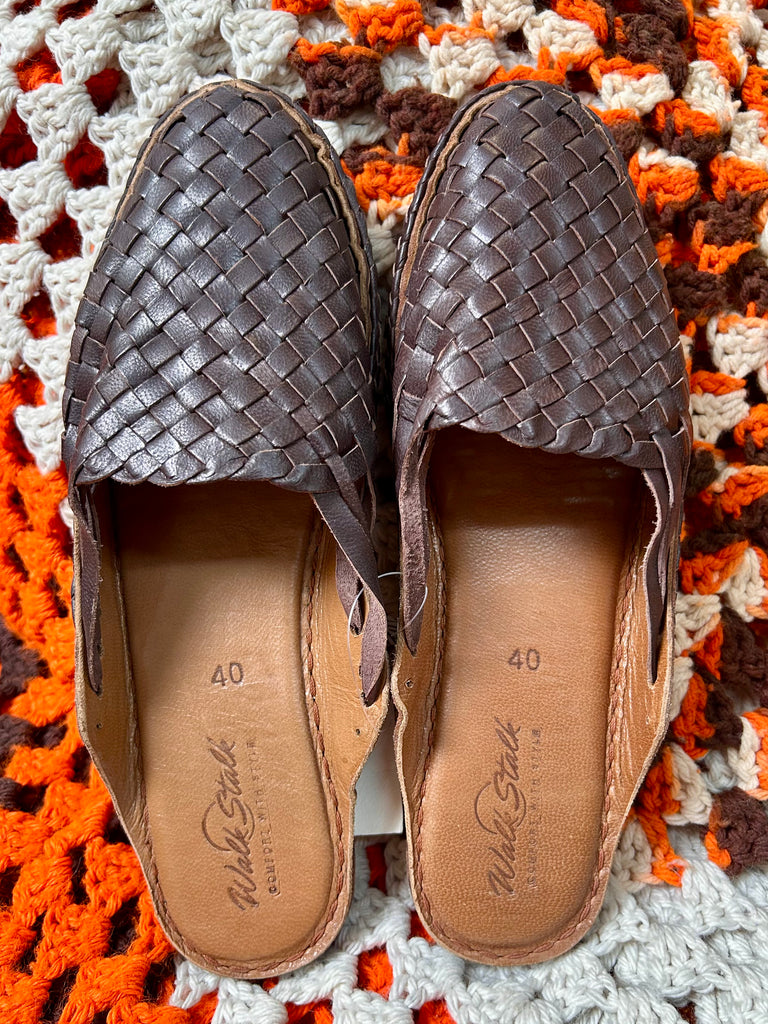 Women's Dark Brown Woven Mules
