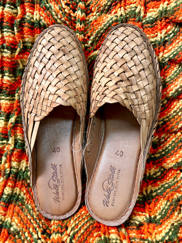 Women's Tan Woven Mules