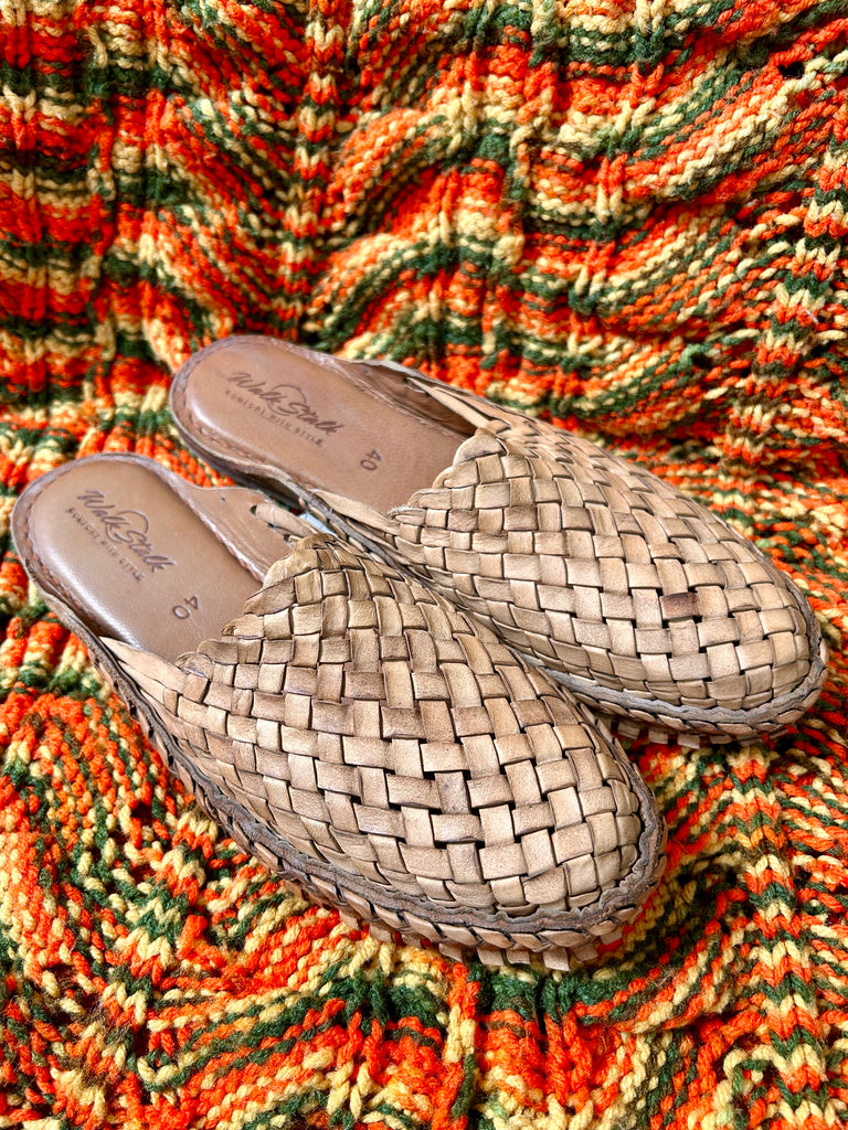 Women's Tan Woven Mules