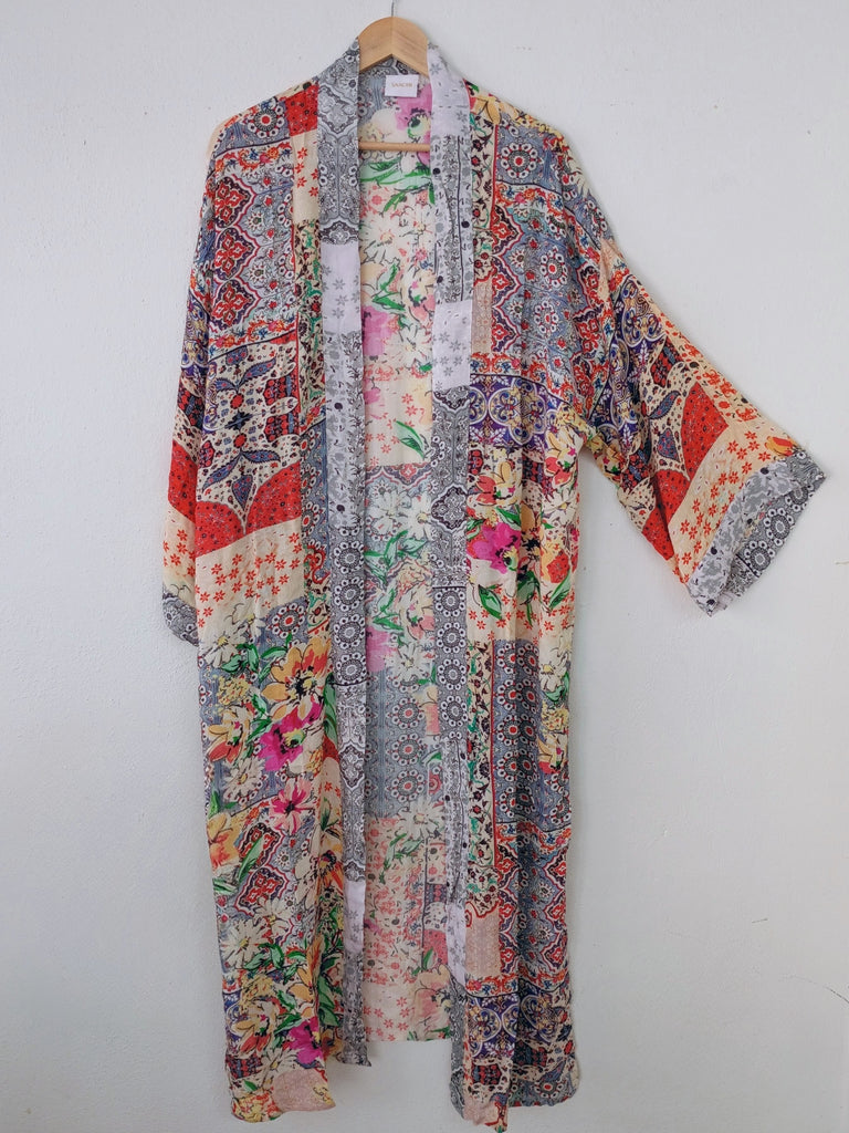 Mixed Floral Long Kimono Duster