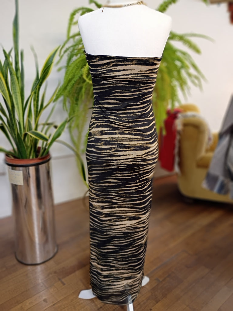Zebra Stripe Strapless Midi Dress