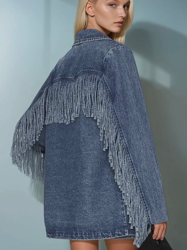 Denim Fringe Blazer