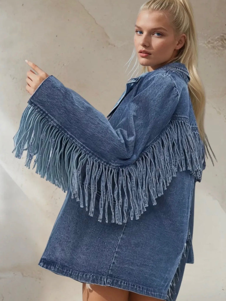 Denim Fringe Blazer