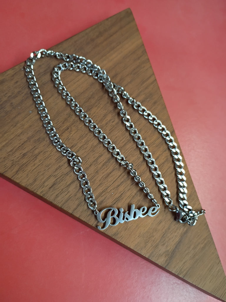 Silver Bisbee Script Curb Chain Necklace