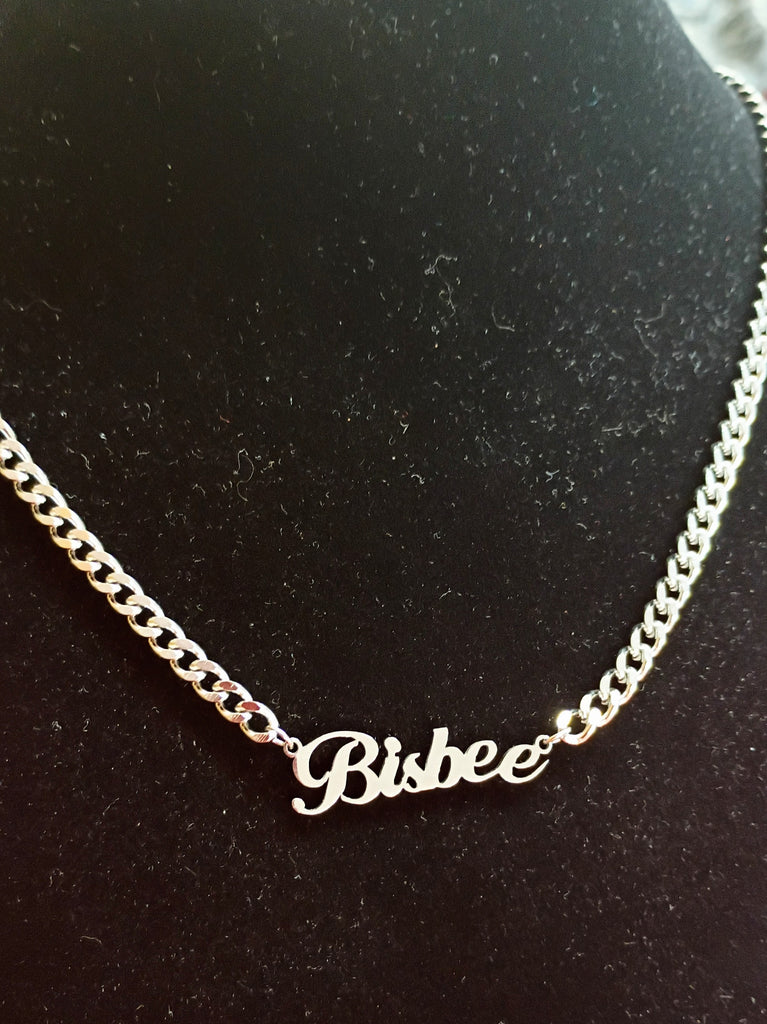 Silver Bisbee Script Curb Chain Necklace