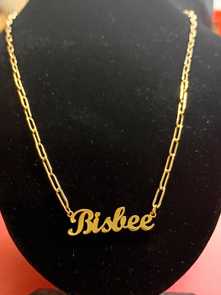 Gold Bisbee Script Paperclip Necklace