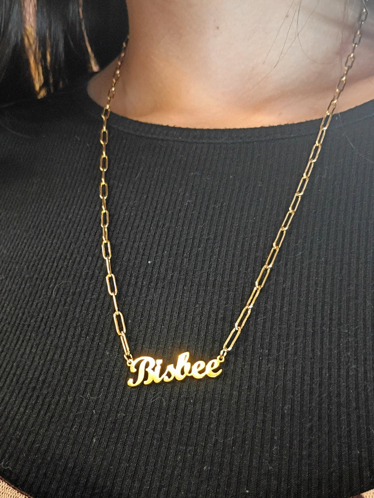 Gold Bisbee Script Paperclip Necklace
