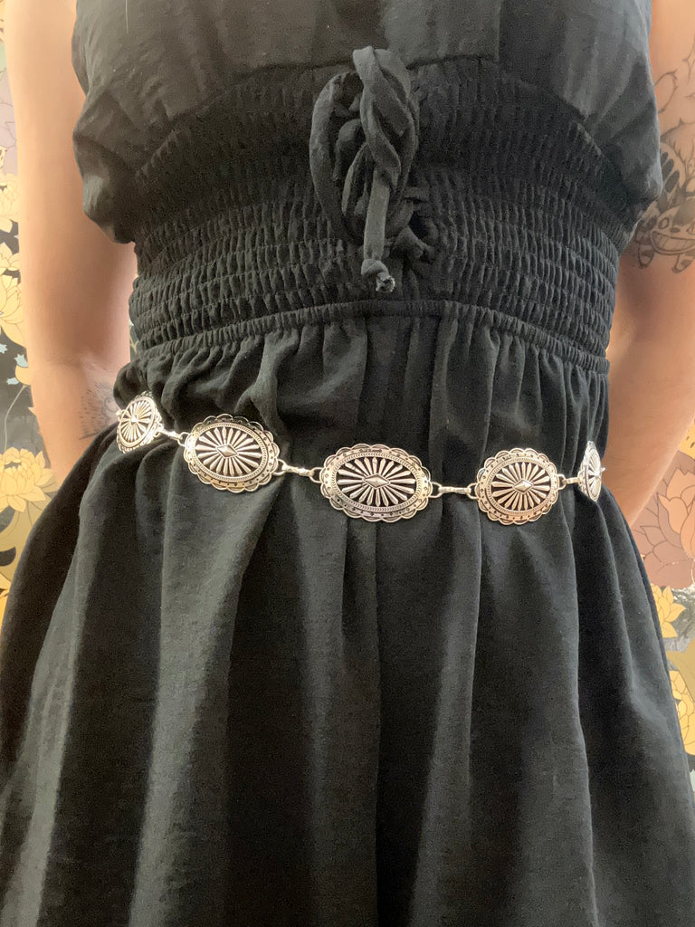 Faux Silver Concho Chain Belt