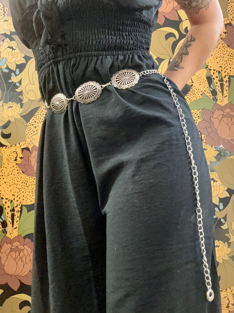 Faux Silver Concho Chain Belt