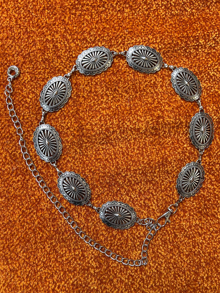 Faux Silver Concho Chain Belt