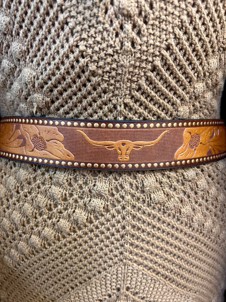 Longhorn Tooled Leather Belt