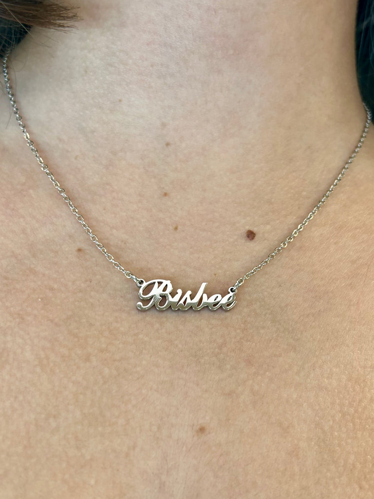 Silver Bisbee Script Necklace