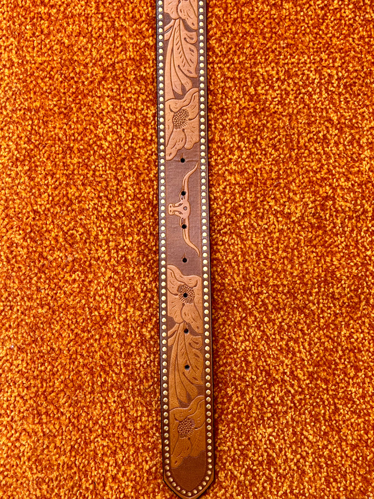 Longhorn Tooled Leather Belt