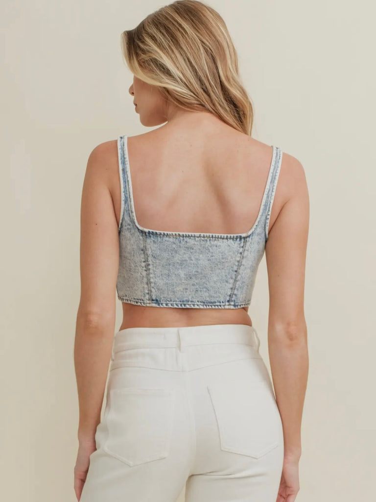 Rhinestone Denim Corset Top
