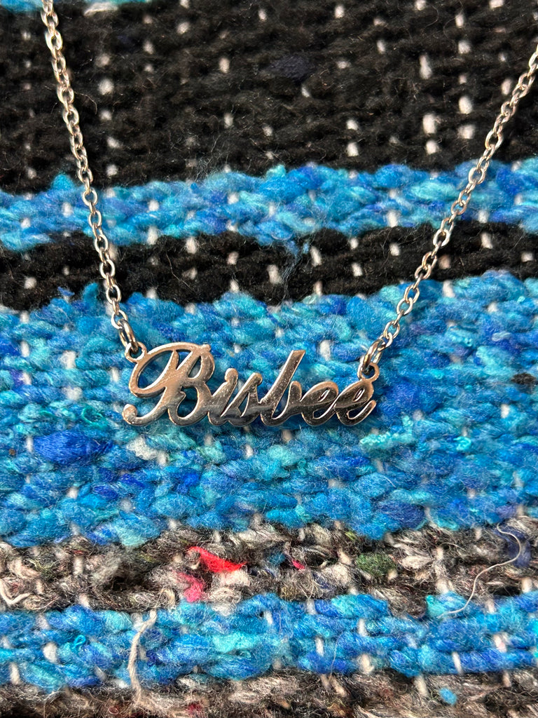 Silver Bisbee Script Necklace