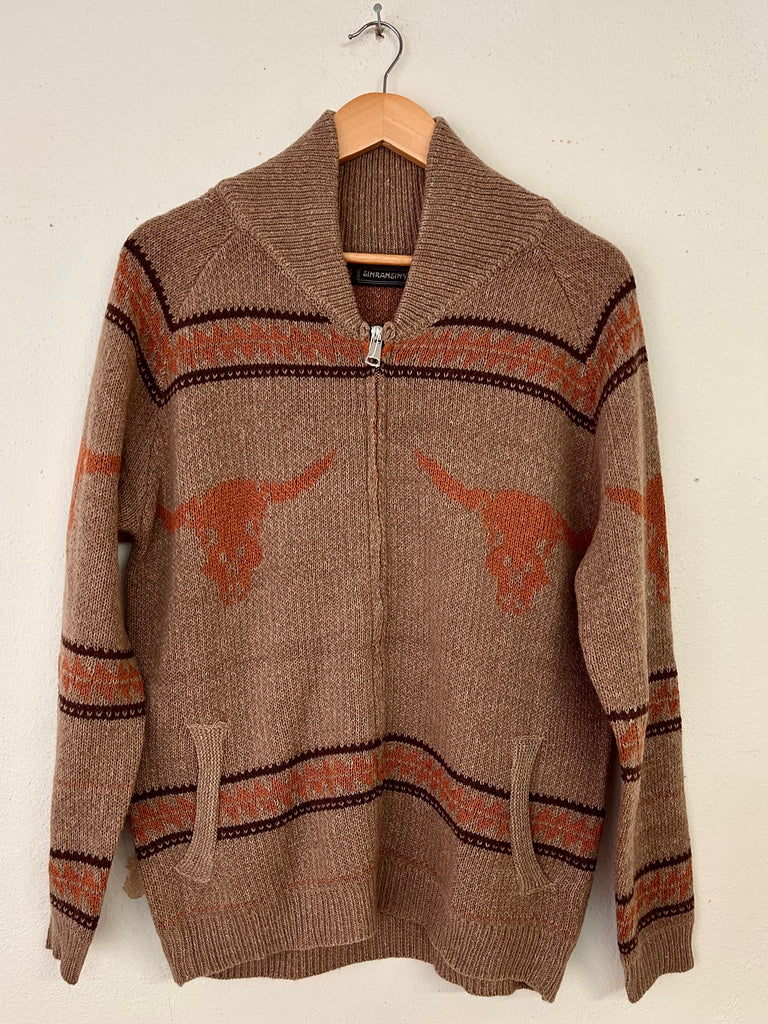 Southwestern Longhorn Zip Up Sweater