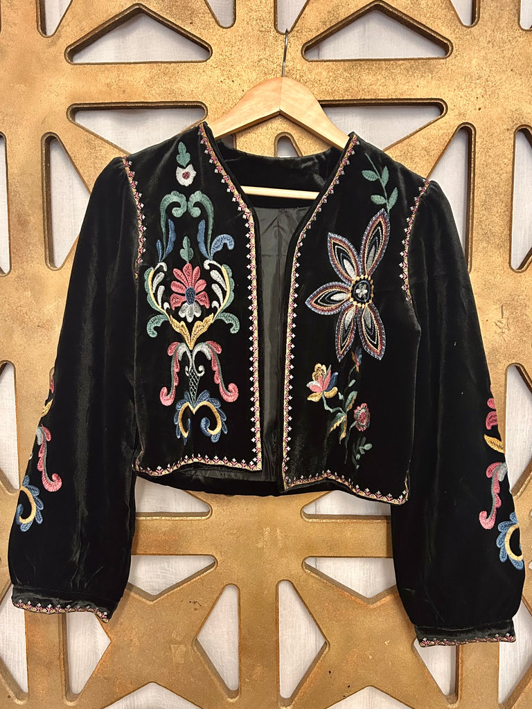 Velvet Floral Embroidered Cardigan