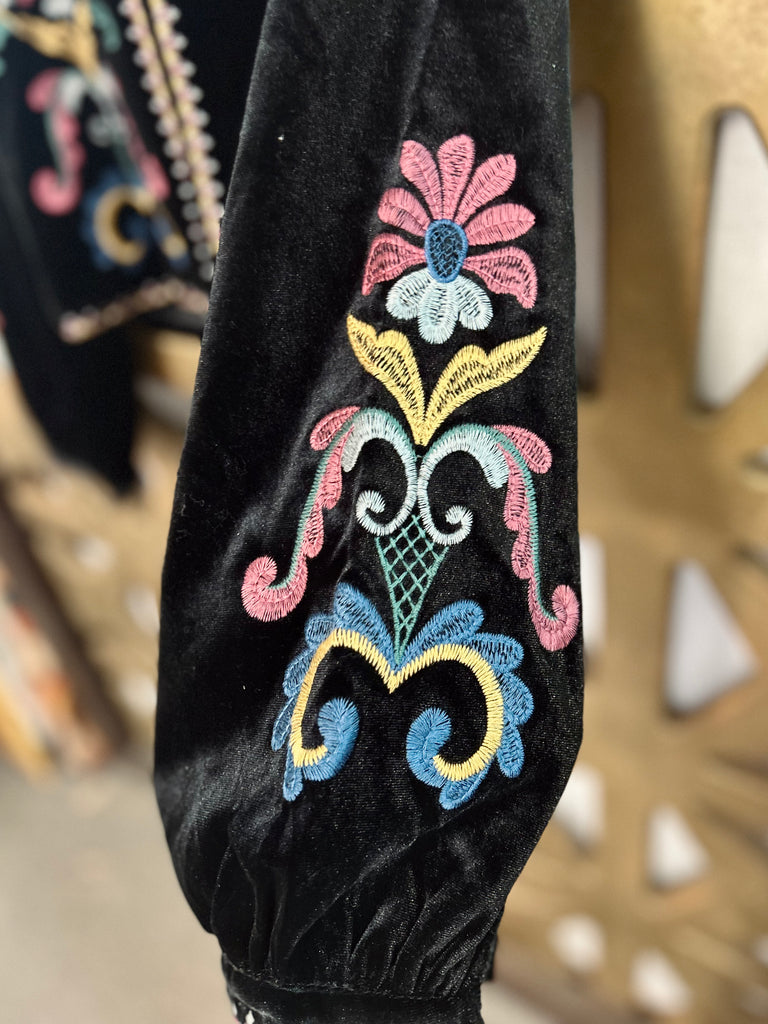 Velvet Floral Embroidered Cardigan