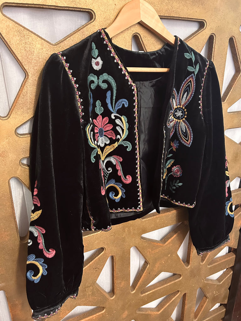Velvet Floral Embroidered Cardigan